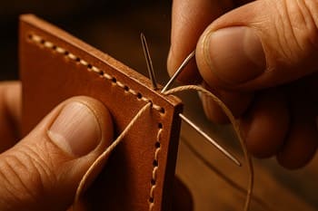 Elde dikiş — balmumlu iplik, yakın plan