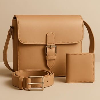 Mono Sand: kum tonu cüzdan ve kemer seti