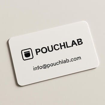 Pouchlab iletişim kartı — logo ve e-posta
