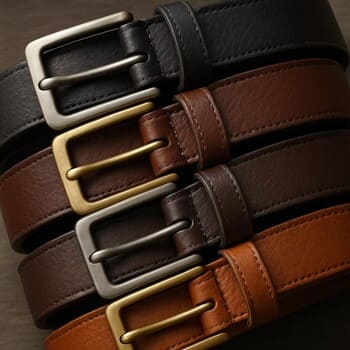 Üst üste dizilmiş kemerler, farklı toka tonları