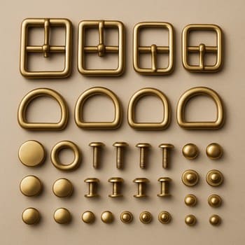 Pirinç donanım seti — toka, halka, perçin