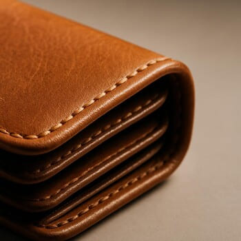 Cüzdan köşe dikişi ve kenar finisajı, makro